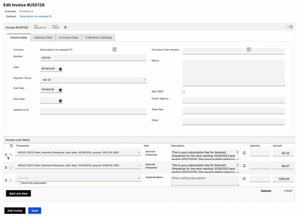 Reorder Invoice Line Items animation