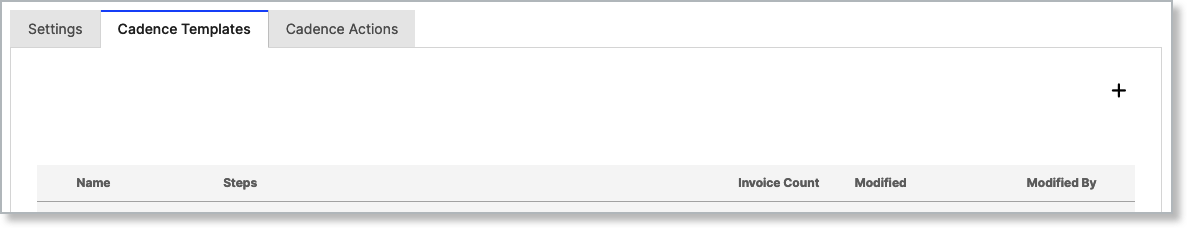 Cadence Templates tab within Collections and Dunning
