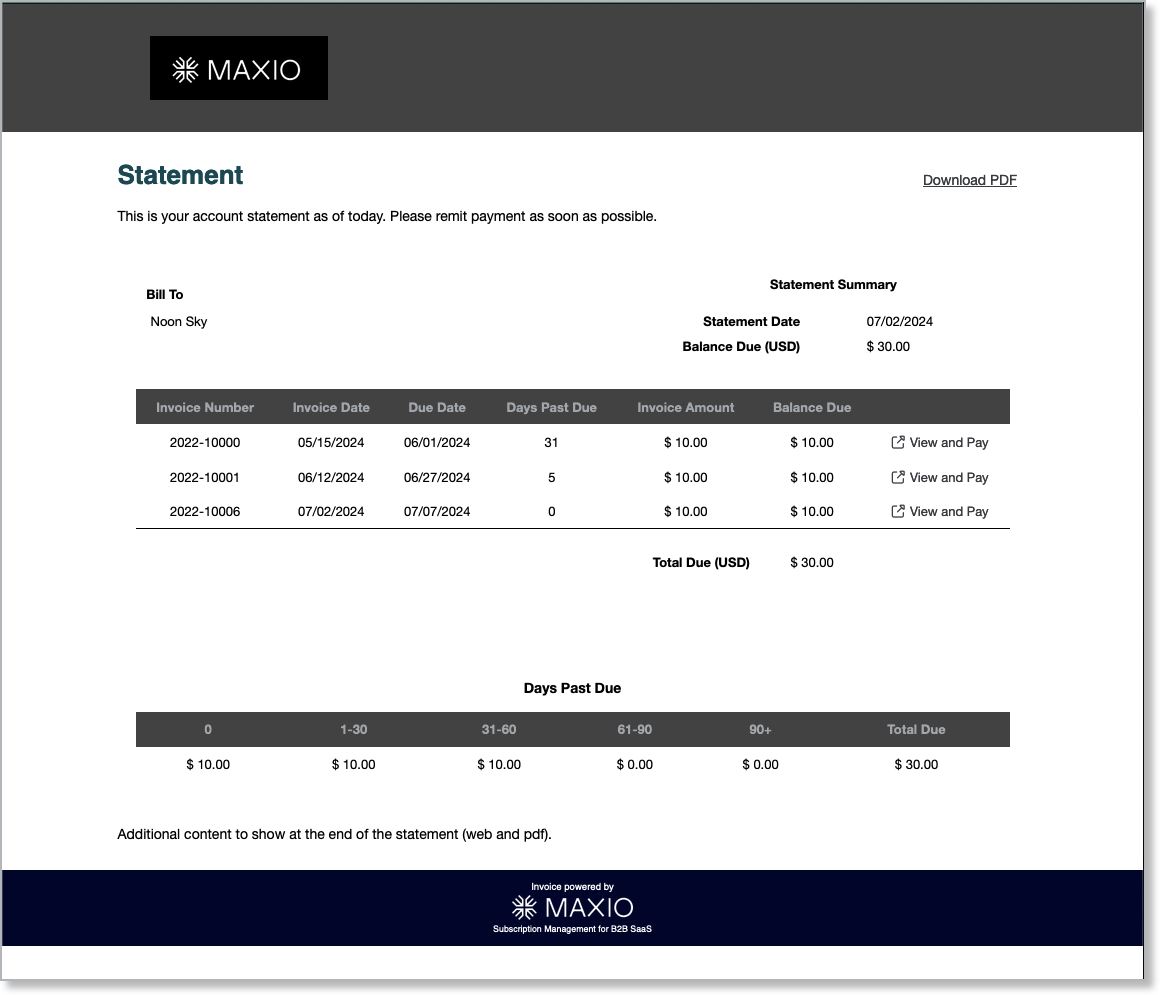 Statement landing page