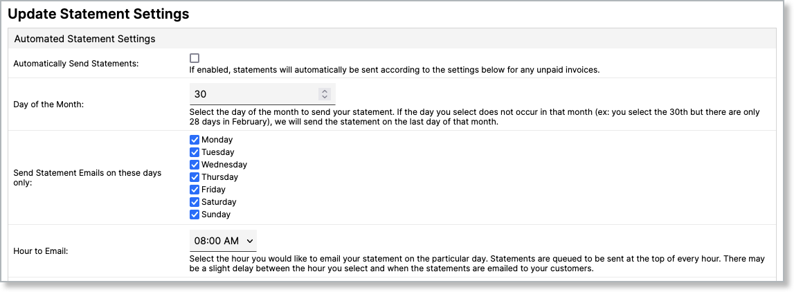 Statements tab appearing once the feature is enabled