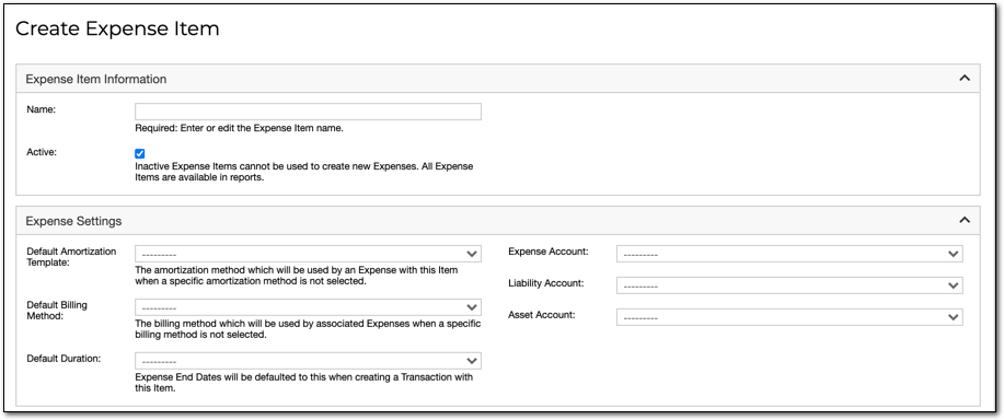 Create Expense Item screen