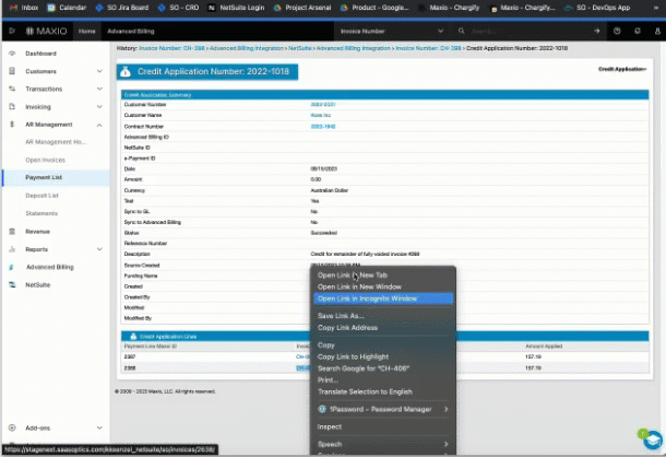 Animated walkthrough of the NetSuite setup, opening on a browser context menu left open during capture