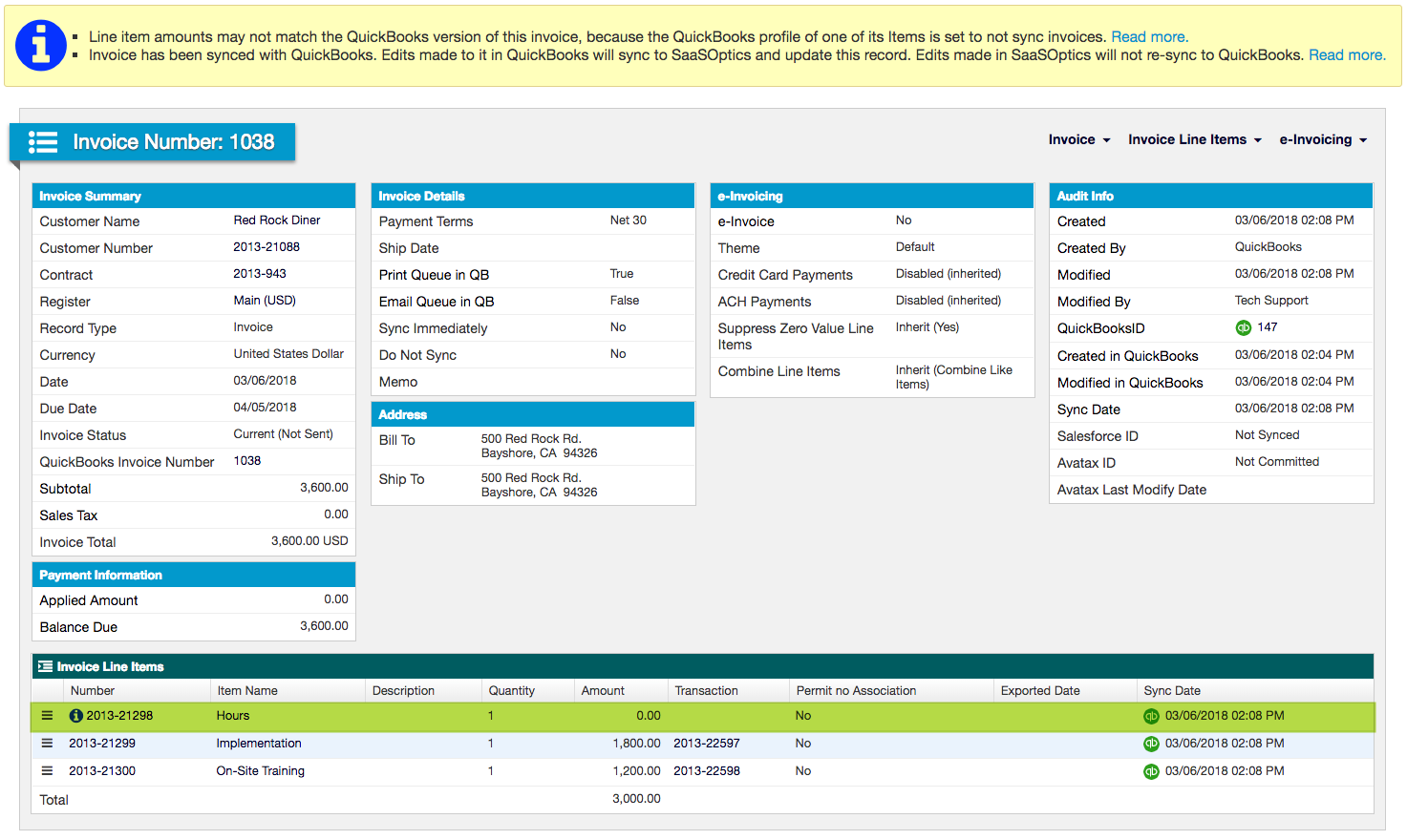 Maxio invoice where the non-syncing line item carries a zero value