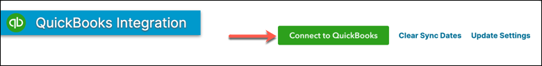 QuickBooks integration header with the Connect to QuickBooks control highlighted
