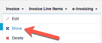 Invoice drop-down menu with the Move option called out