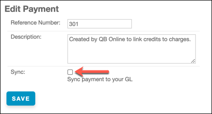 Maxio payment edit view with the sync checkbox