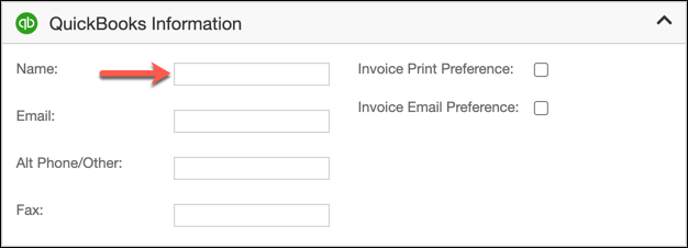 QuickBooks name field on a Maxio customer record