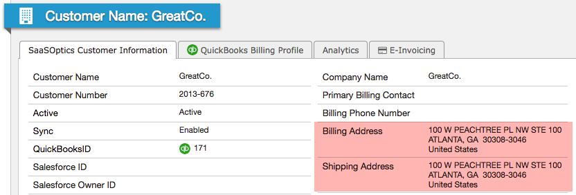 Maxio customer record with separate billing and shipping addresses