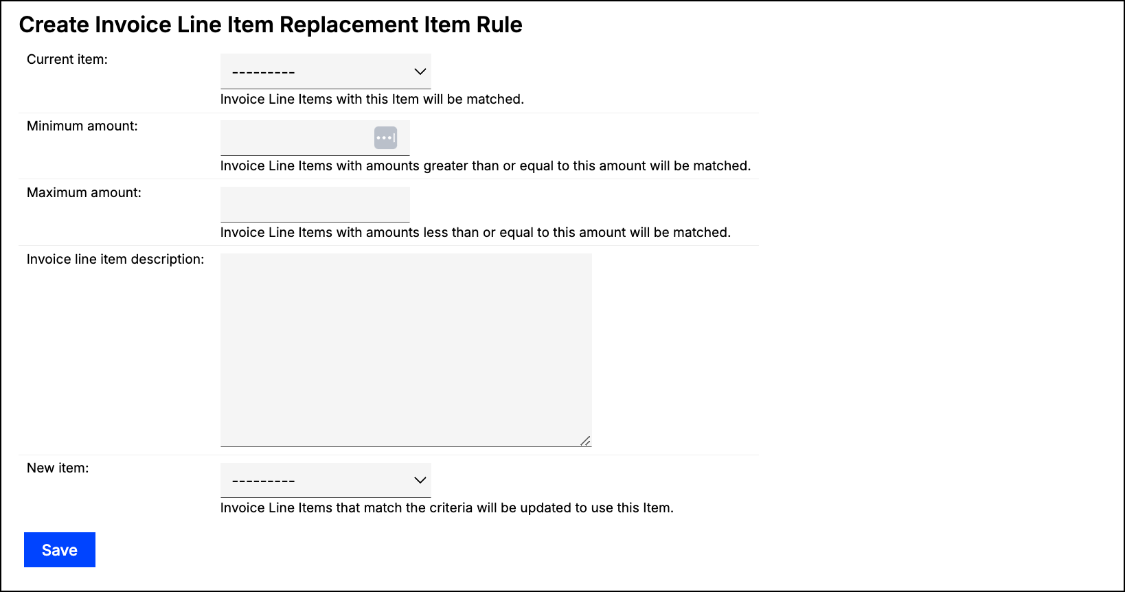 New rule form for line item replacement
