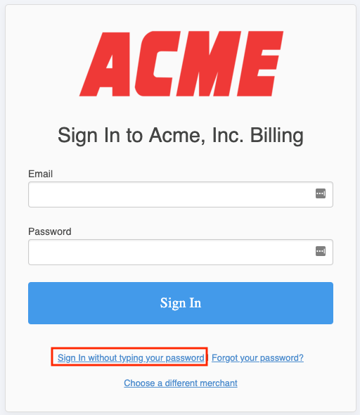 Sign-in screen with email and password, a link to sign in without losing your password, and a forgot-password link