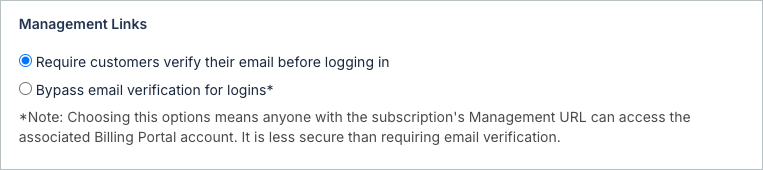 Management link verification setting with options for how a returning subscriber is verified