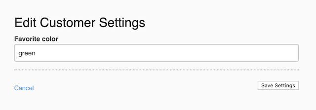 Edit Customer Settings panel with a customer-level custom field being edited