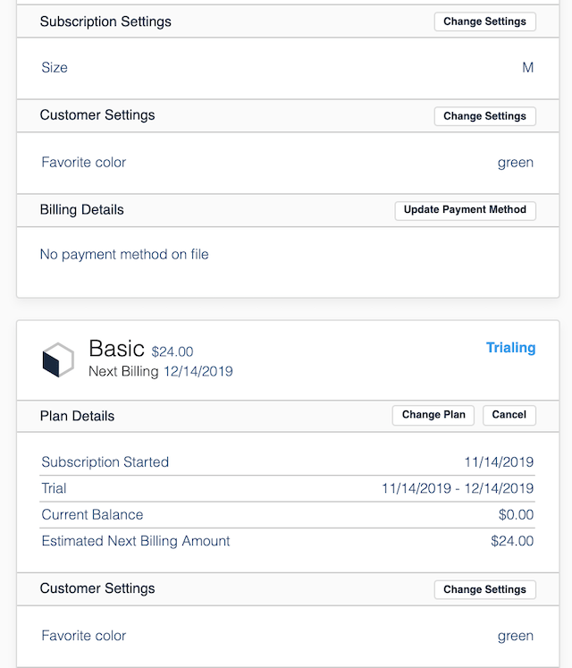 View showing one customer-level custom field present across several subscriptions