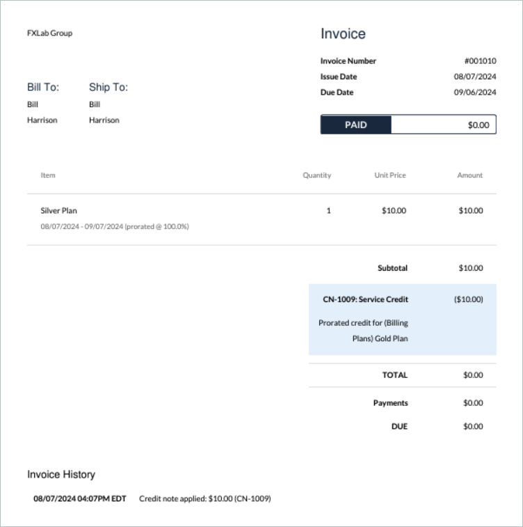 PDF rendering of an invoice from a subscription that is not part of a group