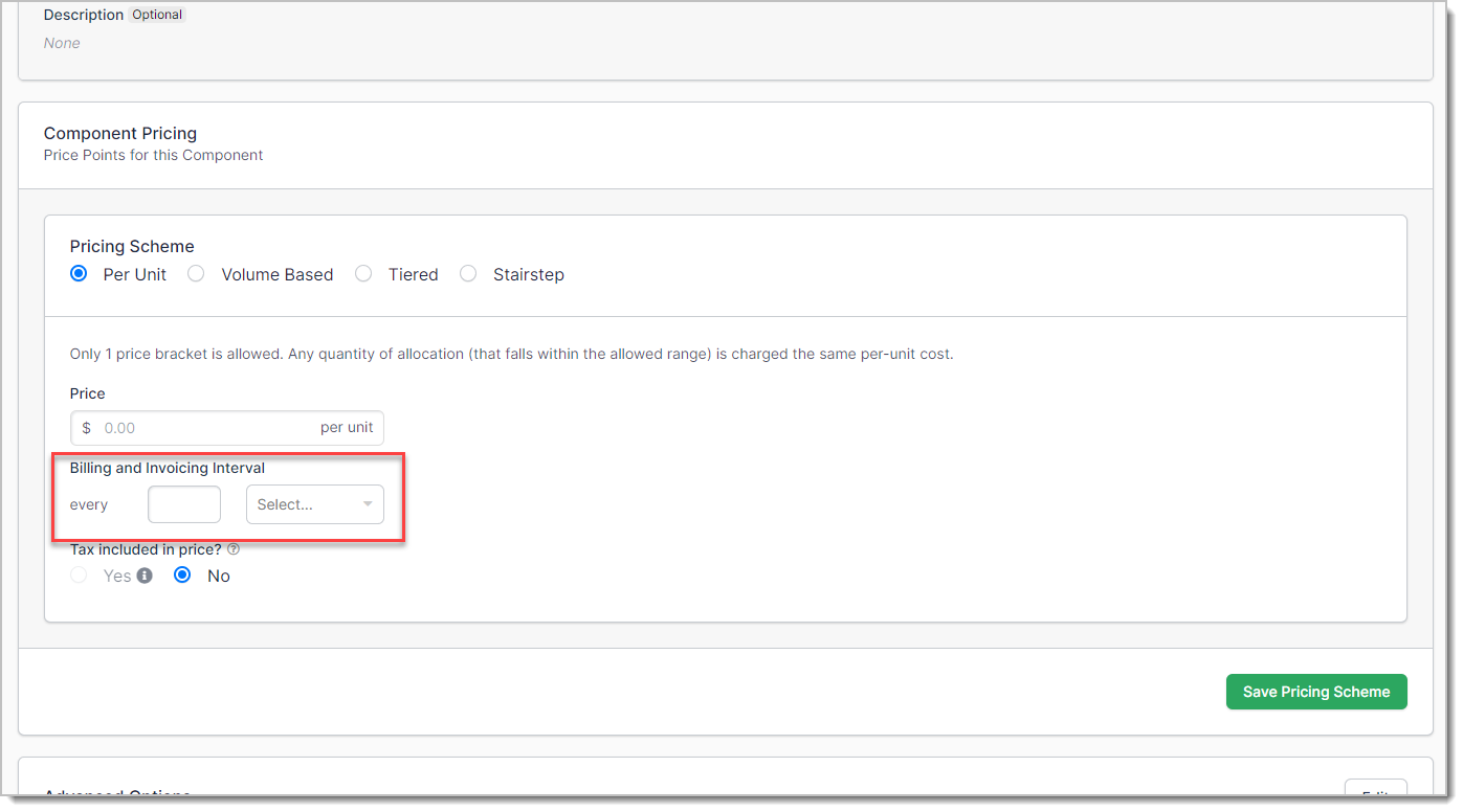 Price point editor with the billing frequency field highlighted