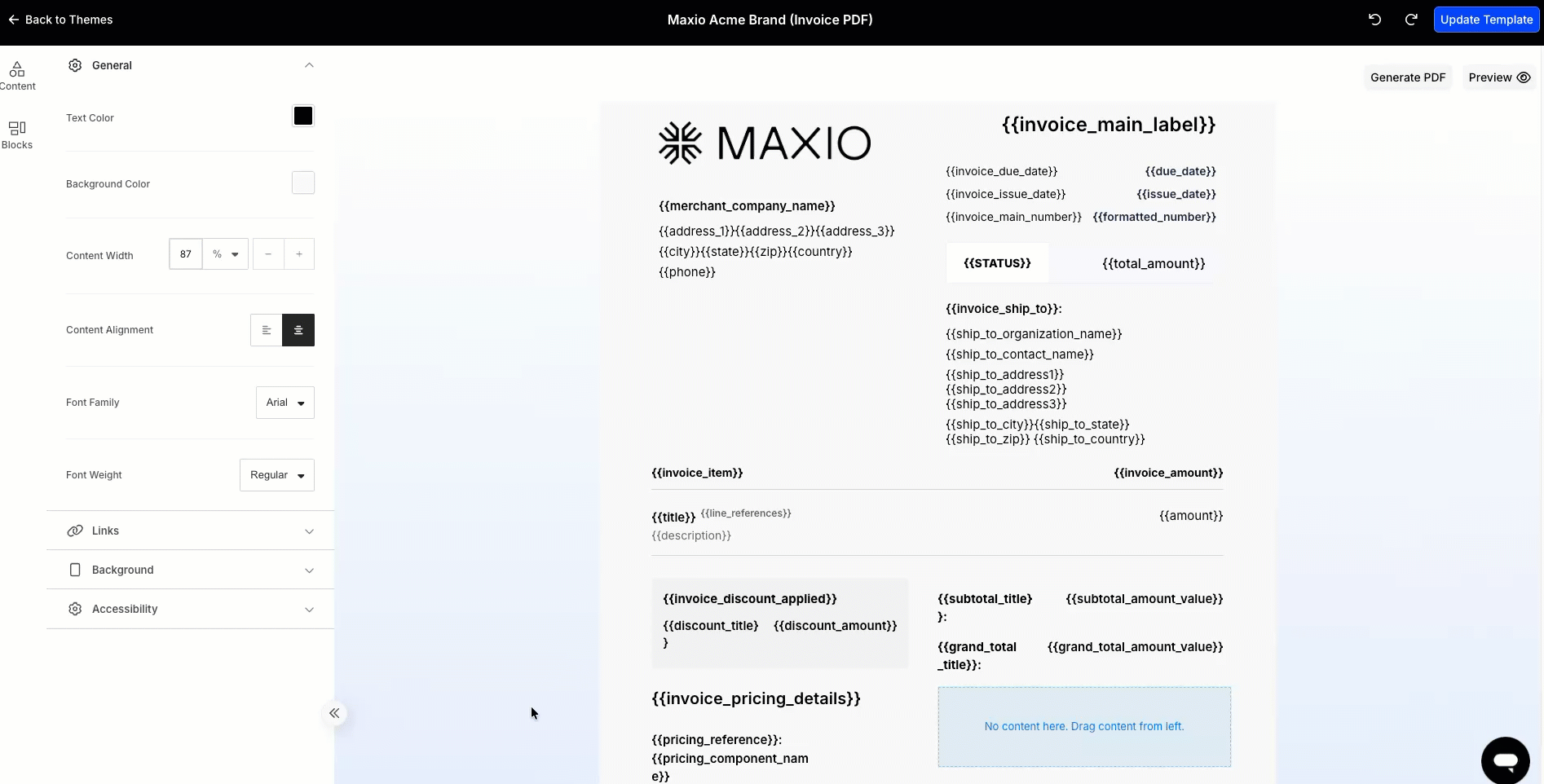 Generated PDF preview of an Invoice, open in the browser's PDF viewer