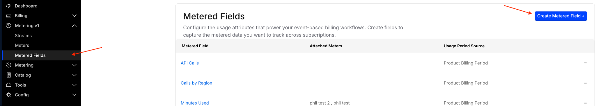 Create Metered Field form