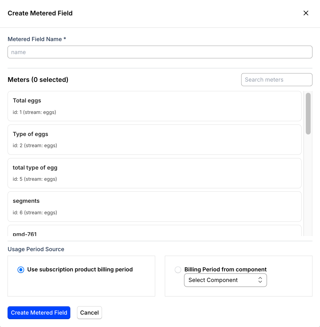 Create Metered Field form with a name entered