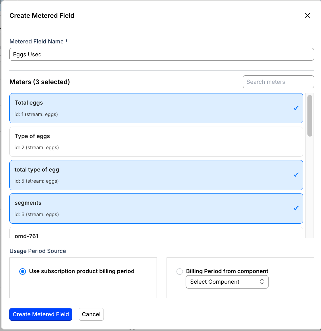 Create Metered Field form with meters selected
