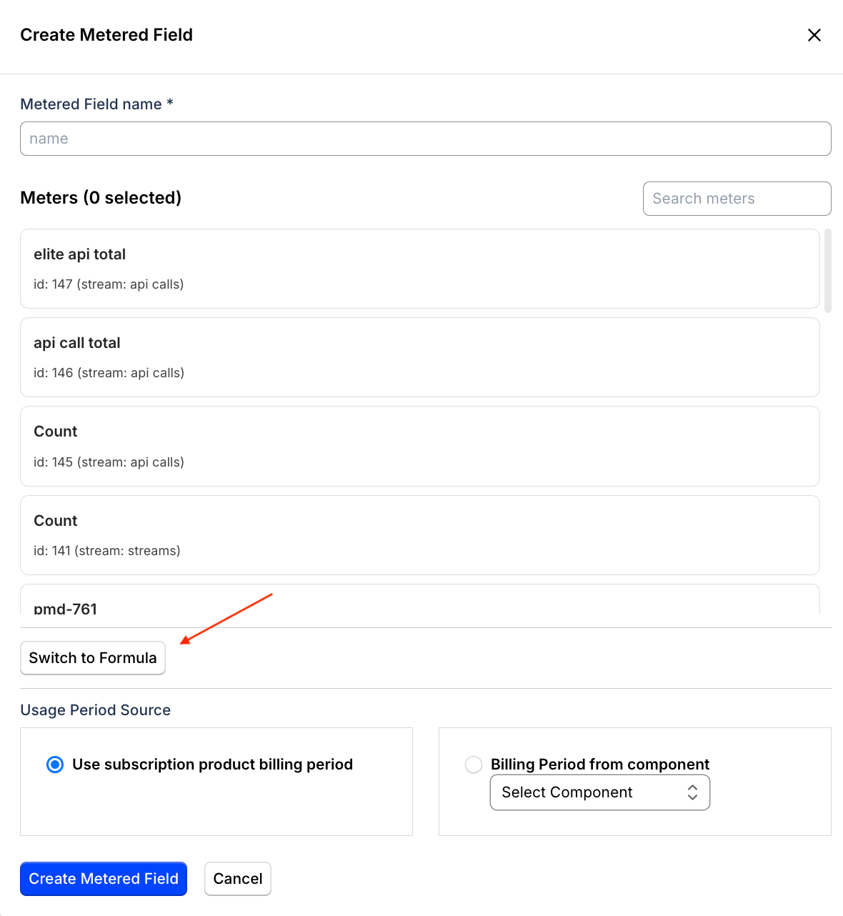 Formula editor for a metered field