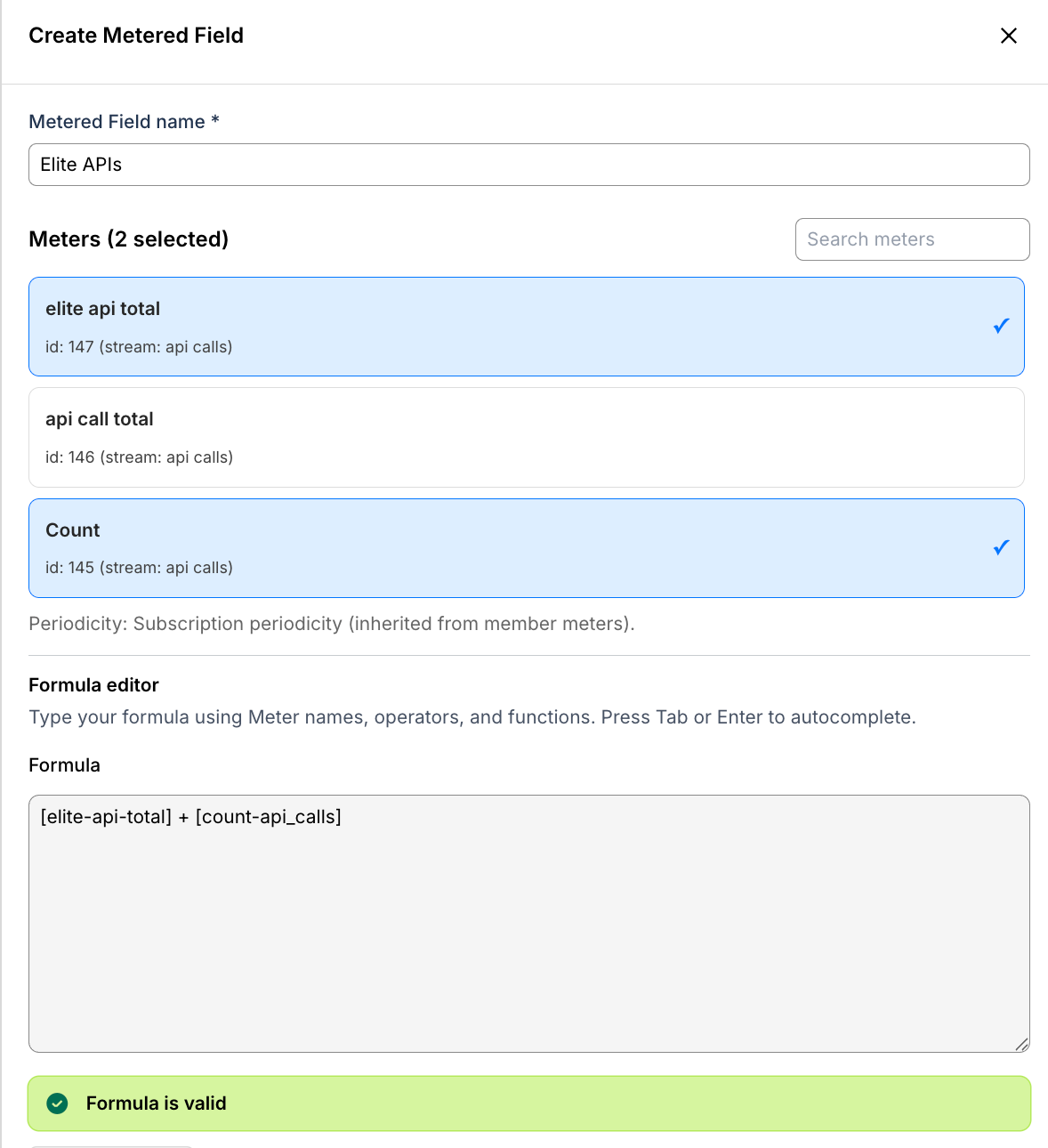 Validation result confirming the formula is valid
