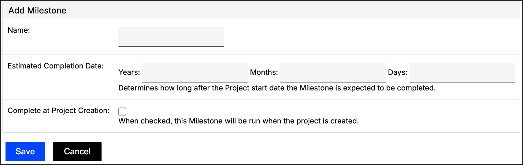 Milestone being added to a Project Template