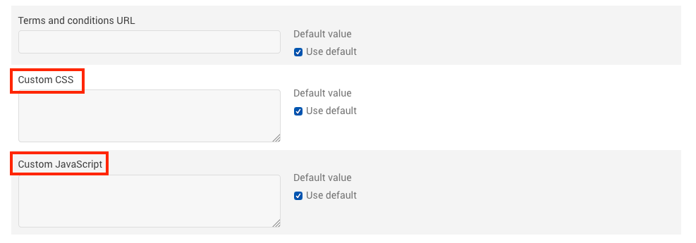 Public Signup Page settings with the Custom CSS and Custom JavaScript entry fields highlighted