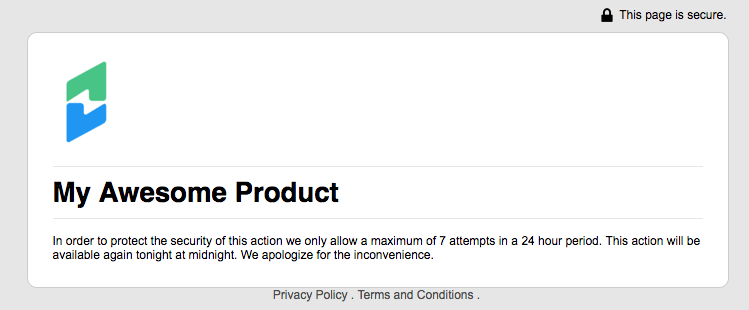 Self-service page showing the notice displayed when card updates are not permitted