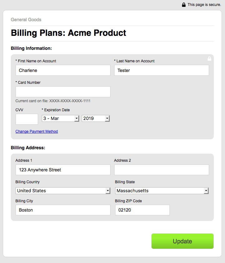 Self-service page collecting billing address fields
