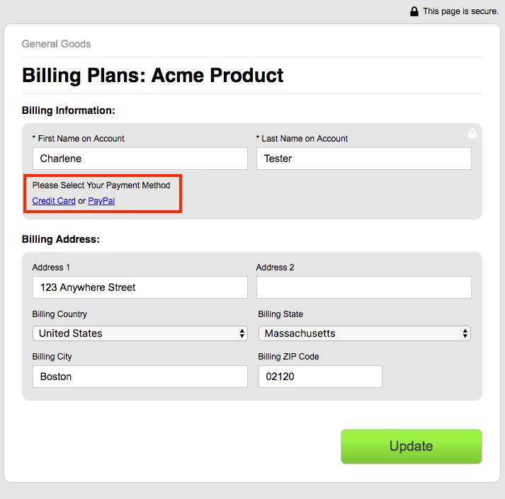 Payment method selector offering PayPal alongside card entry