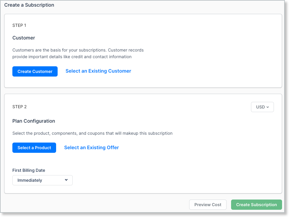 Create a Subscription page at the customer step