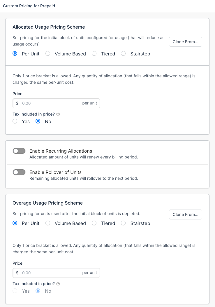 Prepaid Custom Pricing configuration