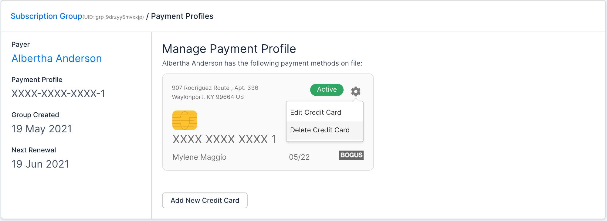 Manage payer screen reached from a subscription group
