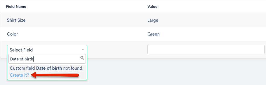 Select field dropdown for adding custom field values