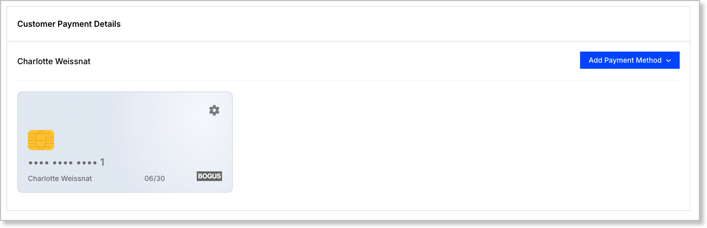 Customer Payment Details screen in Advanced Billing, listing active and disabled payment profiles