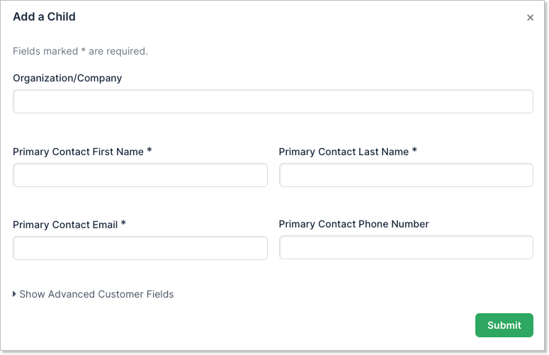 Add new Customer as child option