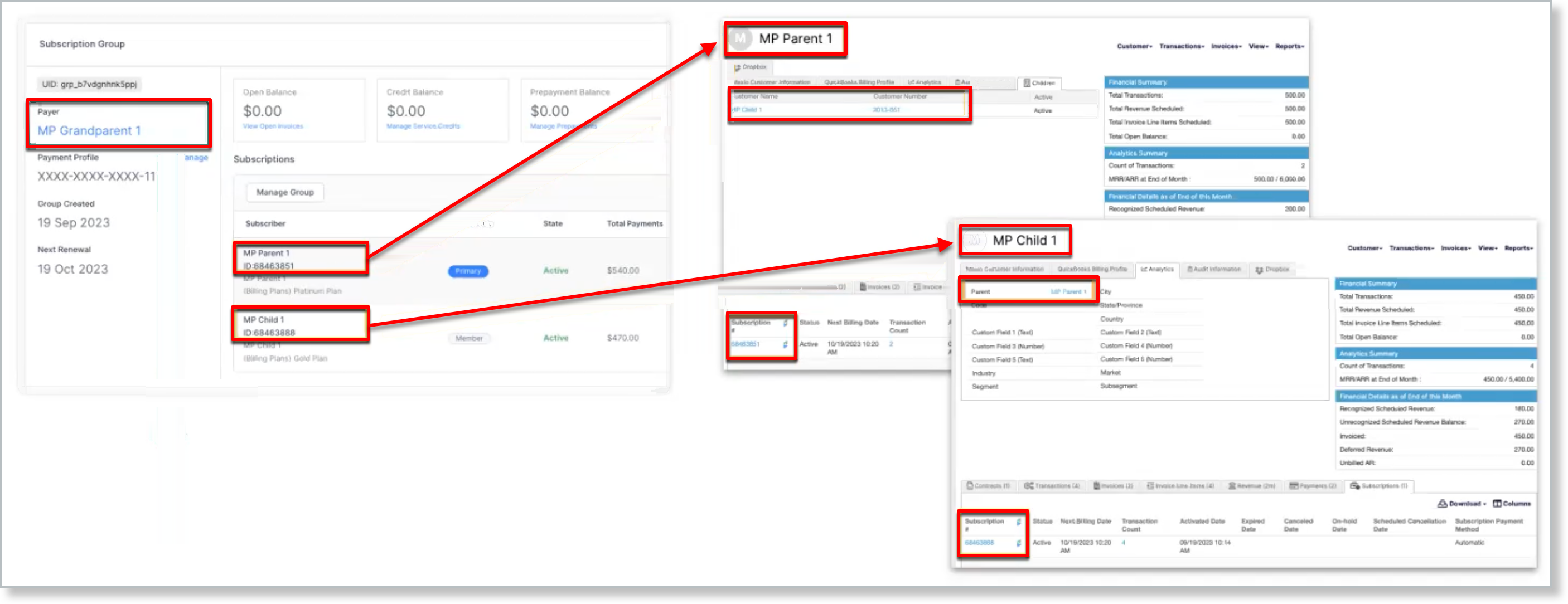 Annotated diagram of subscription group roles across systems
