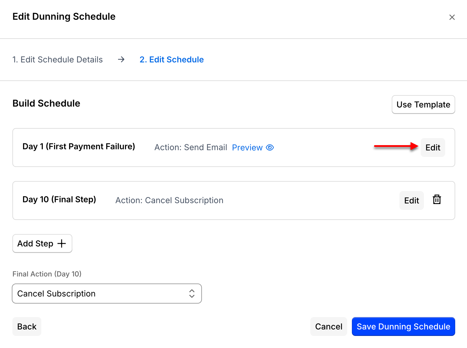 Schedule step showing the sender email address field