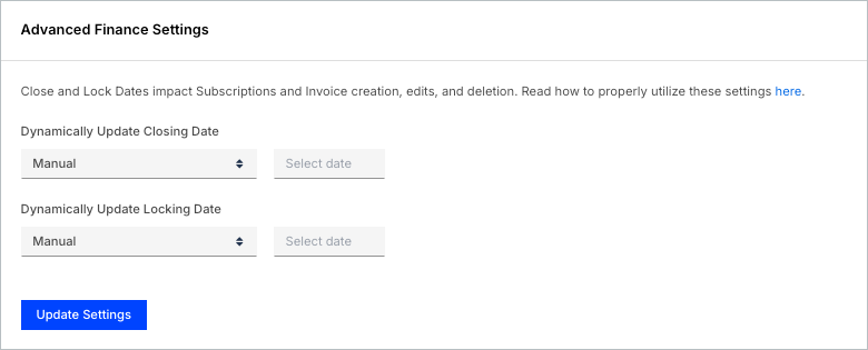 Advanced finance settings governing backdating