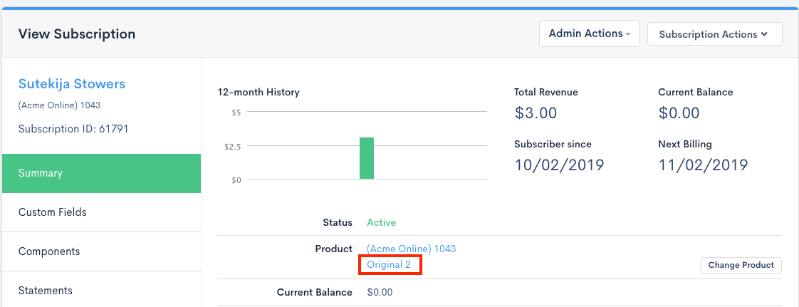 Subscription showing the updated price point after a bulk edit