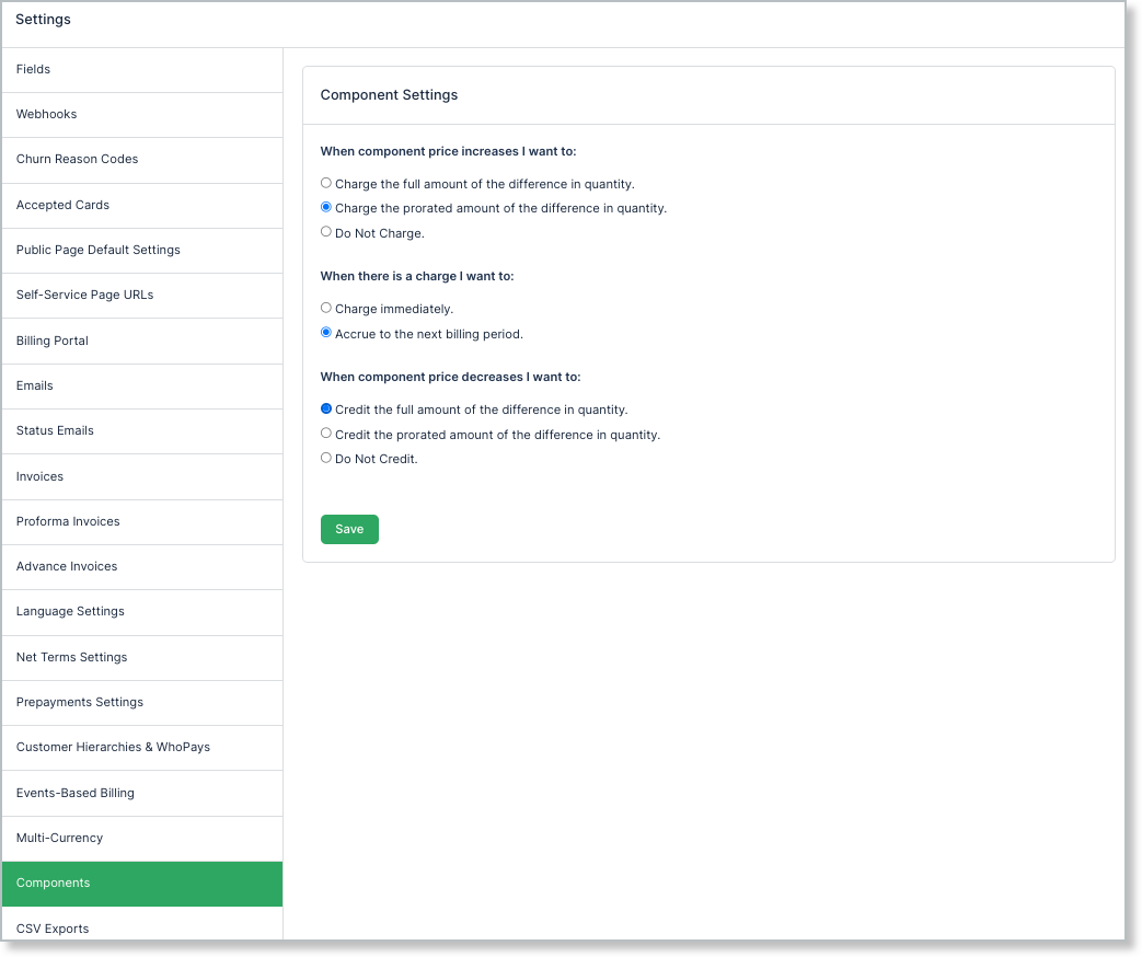 Config Settings Products screen showing global Product settings