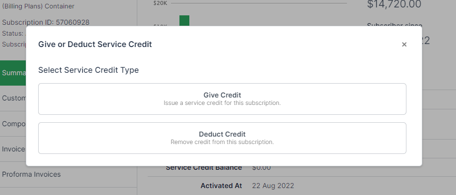Select a Service Credit Type dialog offering give or deduct