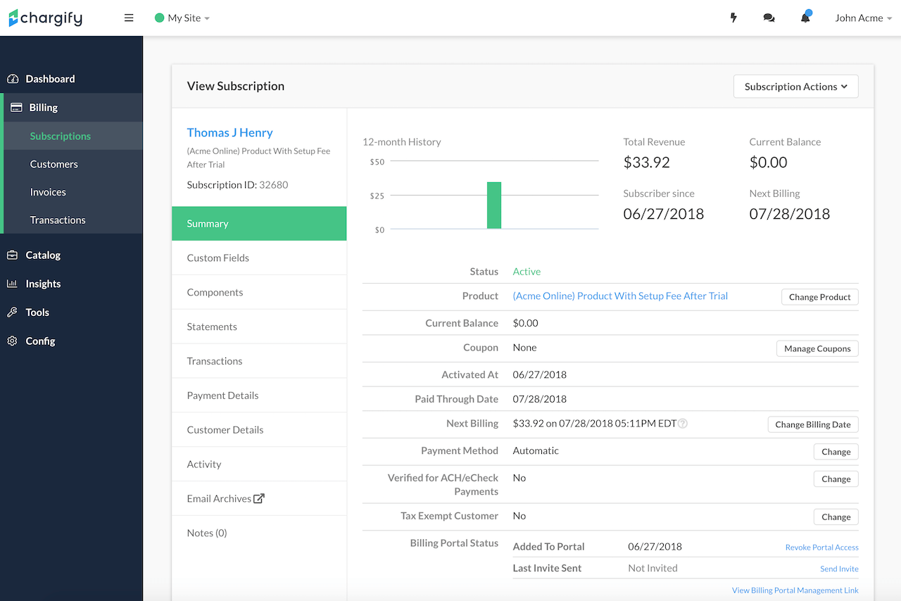 Subscription summary before an upgrade, showing the original plan and balances