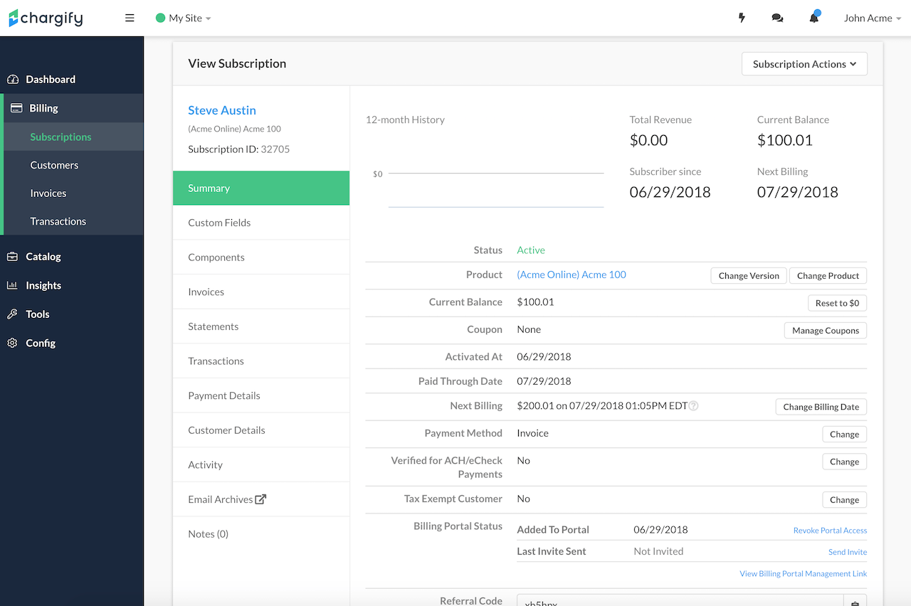 Subscription summary showing the remainder due on the first invoice plus the second, and the resulting total