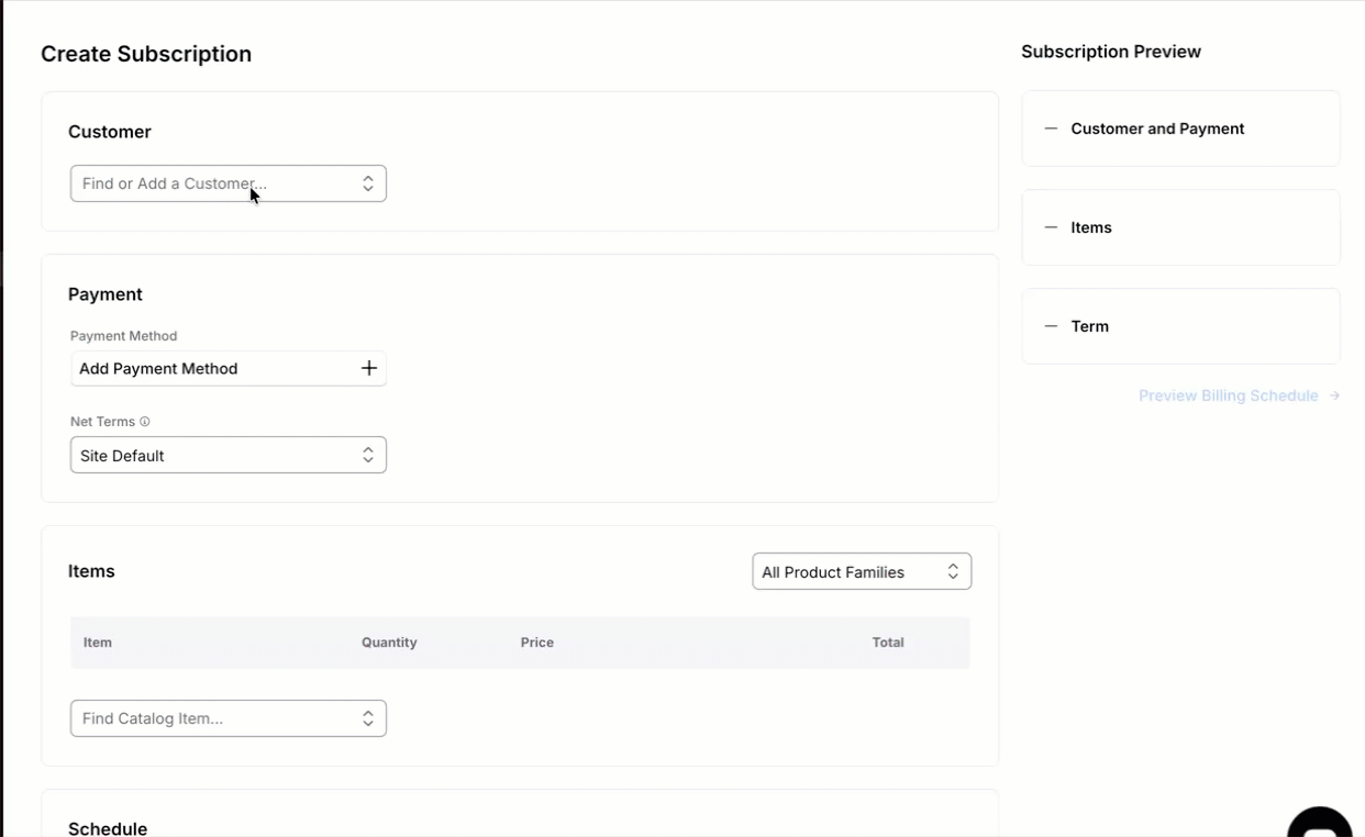 Recording of a subscription being created with taxable line items, its invoice showing a Texas sales tax line, and the matching finalized transaction in the Taxwire dashboard
