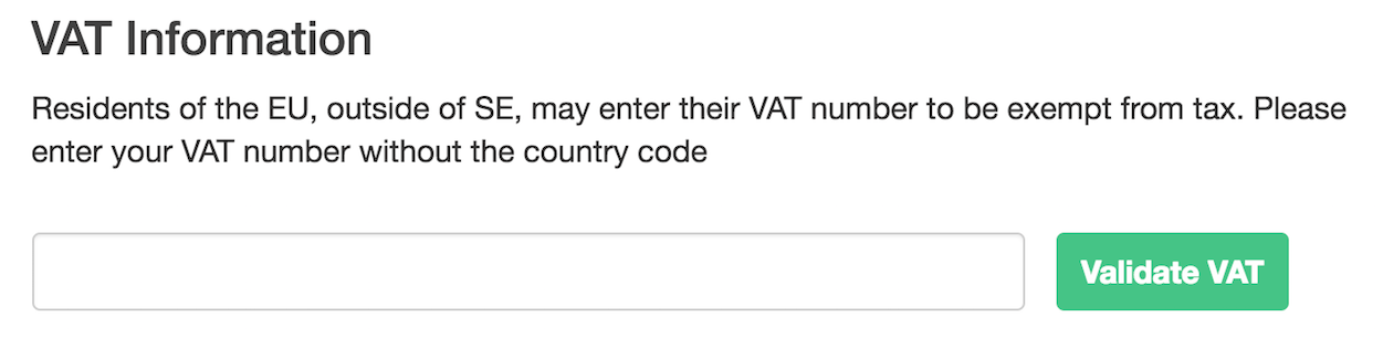 VAT information field with a validate control
