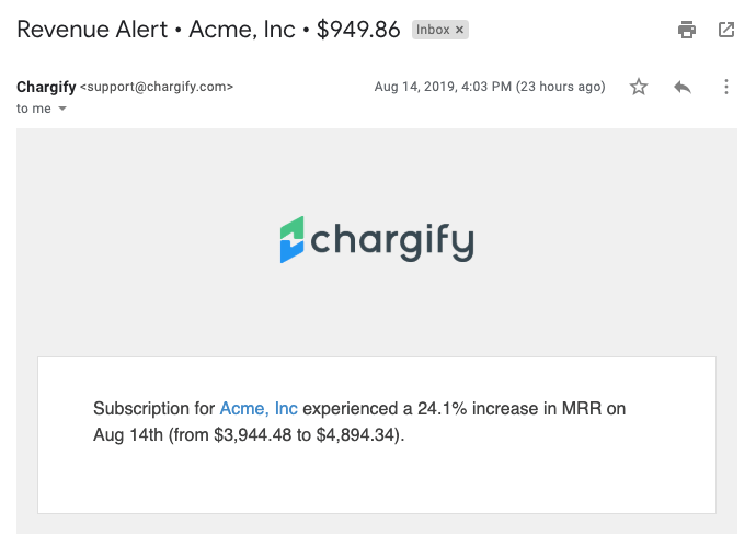 An email Revenue Alert notification