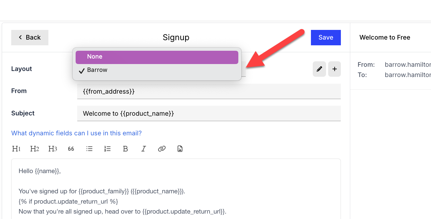 The template editor with its preview pane