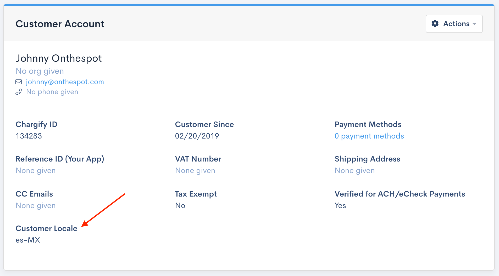 A customer's locale shown on the customer page