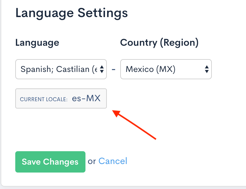 A customer's locale shown on the customer edit page